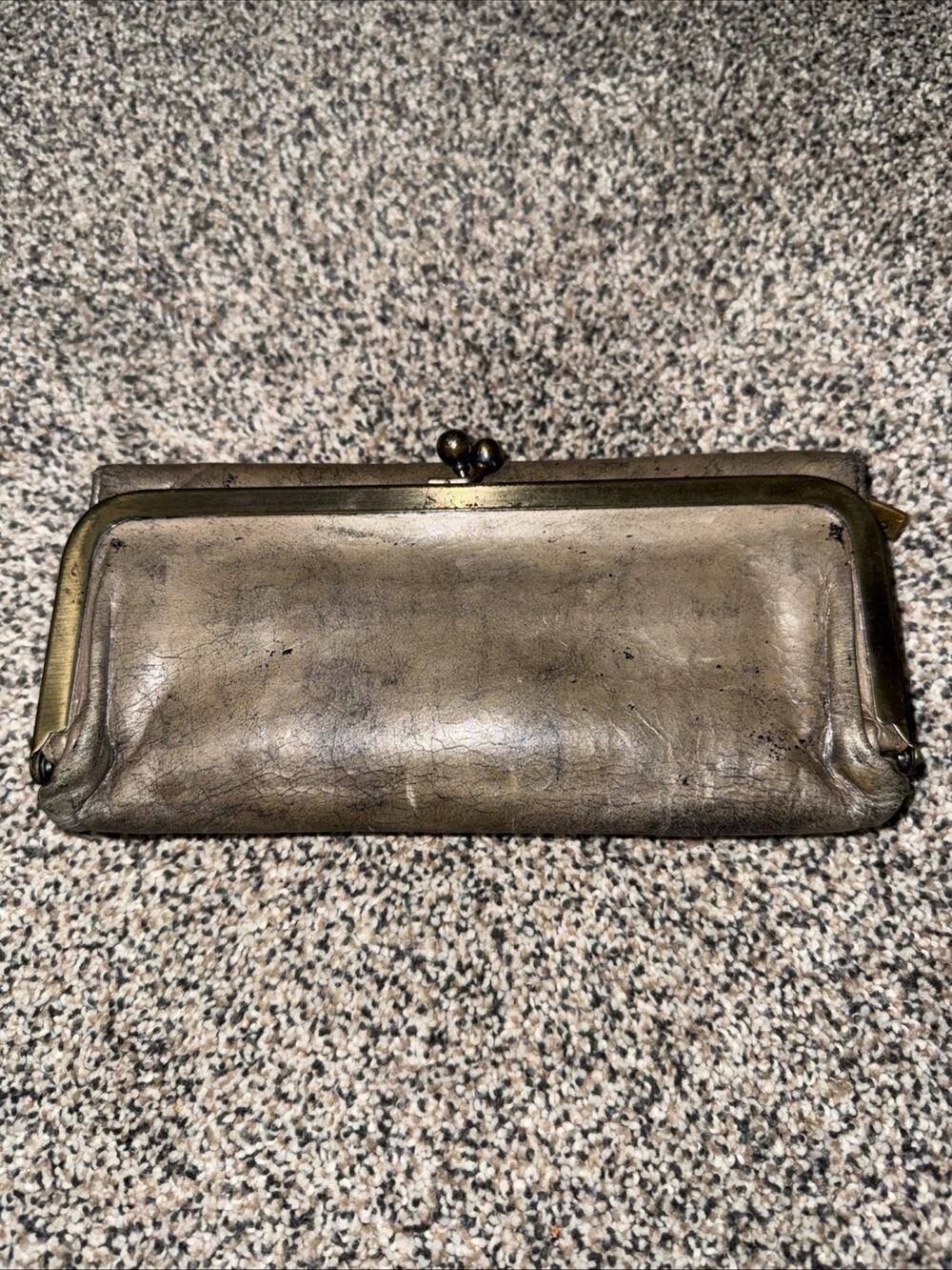 Distressed Hobo Original Lauren Clutch Wallet Kiss Lock Frame Ash Leather